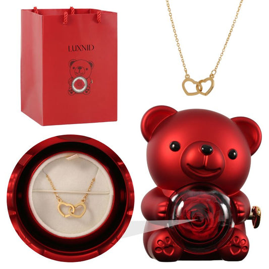 Eternal Rose Bear with Engraved Necklace